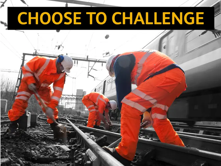 Network Rail Choose to Challenge banner showing track workers in high-visibility clothing